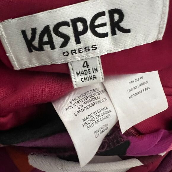 Kasper dress size 4 floral multicolor‎ tie-waist sheath office ruffle career -13 - Picture 5 of 5